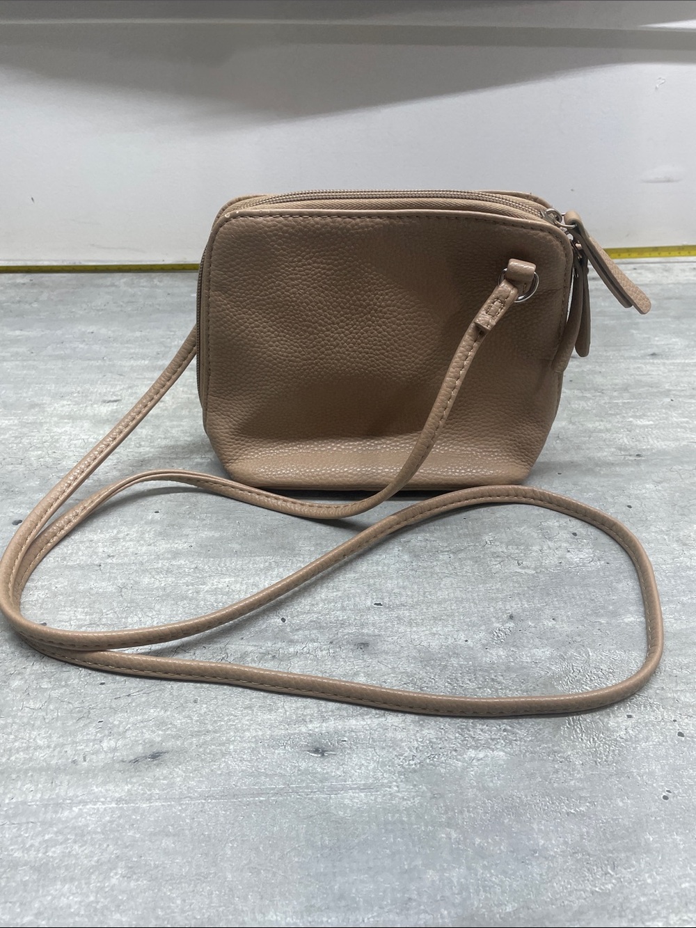 Everyday Taupe Crossbody Bag - Compact Pebbled Leather Shoulder Purse